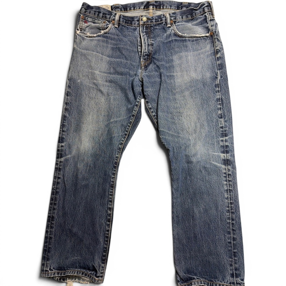 Polo Ralph Lauren Varick Slim Straight Mens 38x30 Blue Distressed Jeans